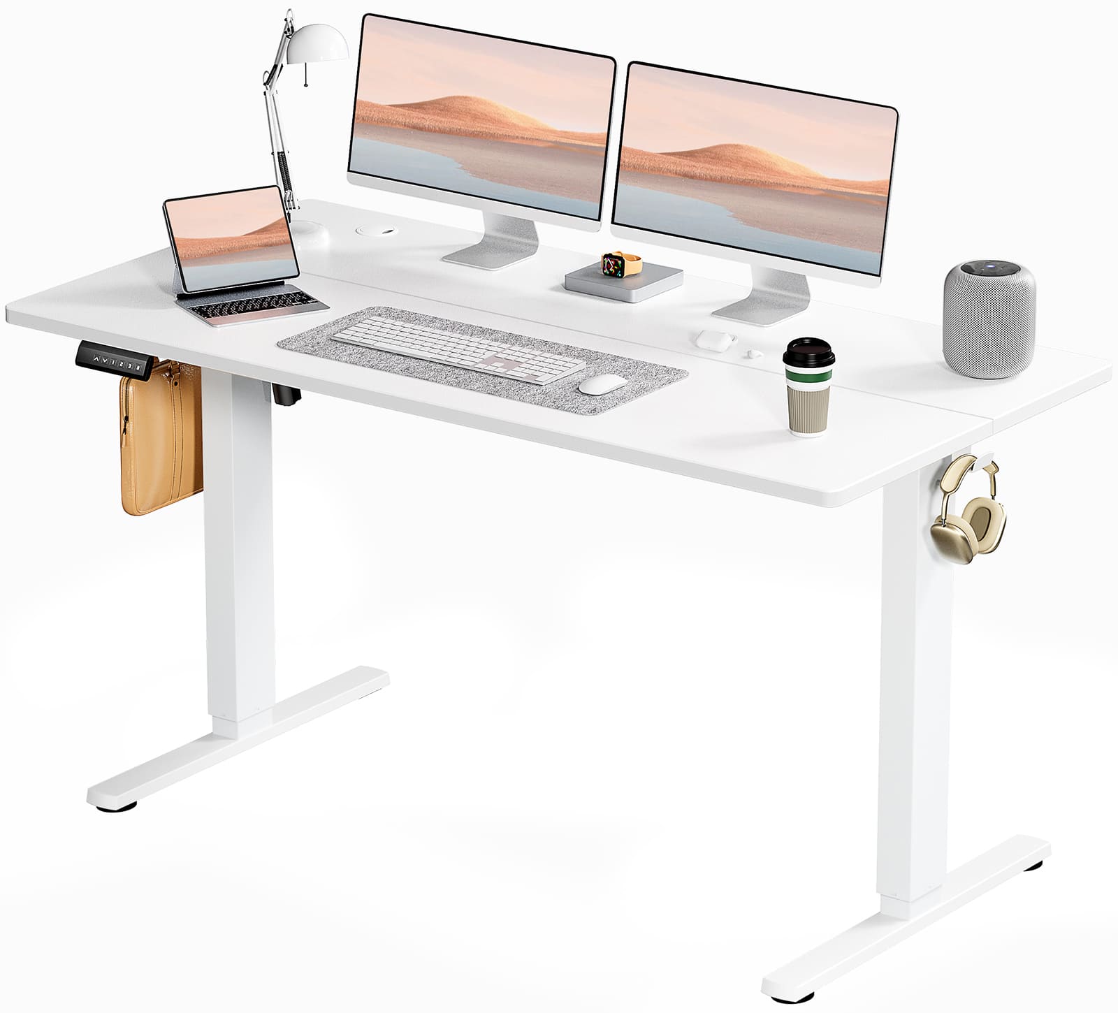 Lirago - 55 Inch Ergonomic Height Adjustable Game Computer Desk with T-Shaped Metal Bracket Modern Computer Workstations