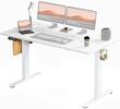 Front. Bestier - Electric Standing Desk - Height Adjustable Office Desk with LED Display, Hooks & Wire Holes - White.