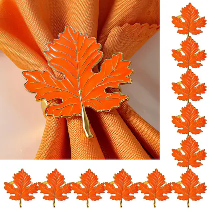Front. Paradigms Interiors - Maple Leaf Napkin Rings Of 12 Fall Thanksgiving Holders Buckle For Harvest Party Holiday Wedding Christmas ... - Maple Leaf-12.