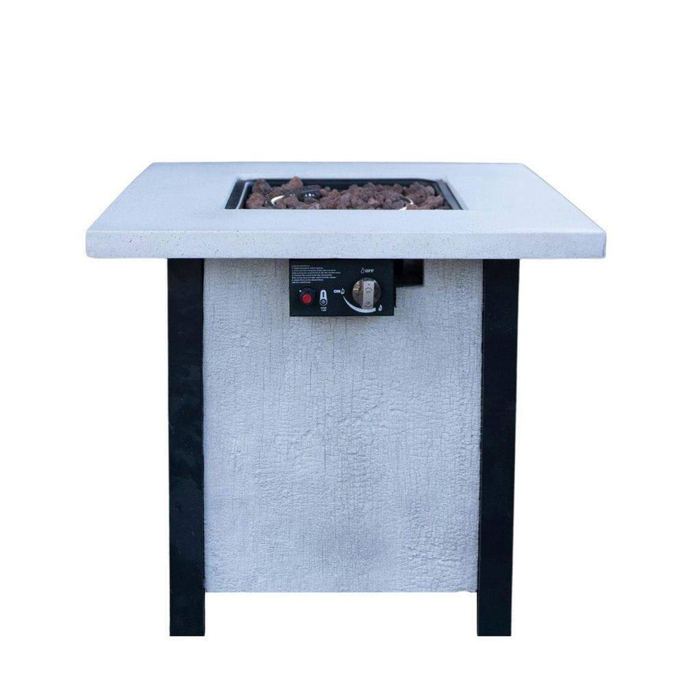 Front. Resenkos - 25" H Outdoor Patio Propane Gas Fire Pit Table - 50,000 BTU High-temperature-resistant carving process, White.