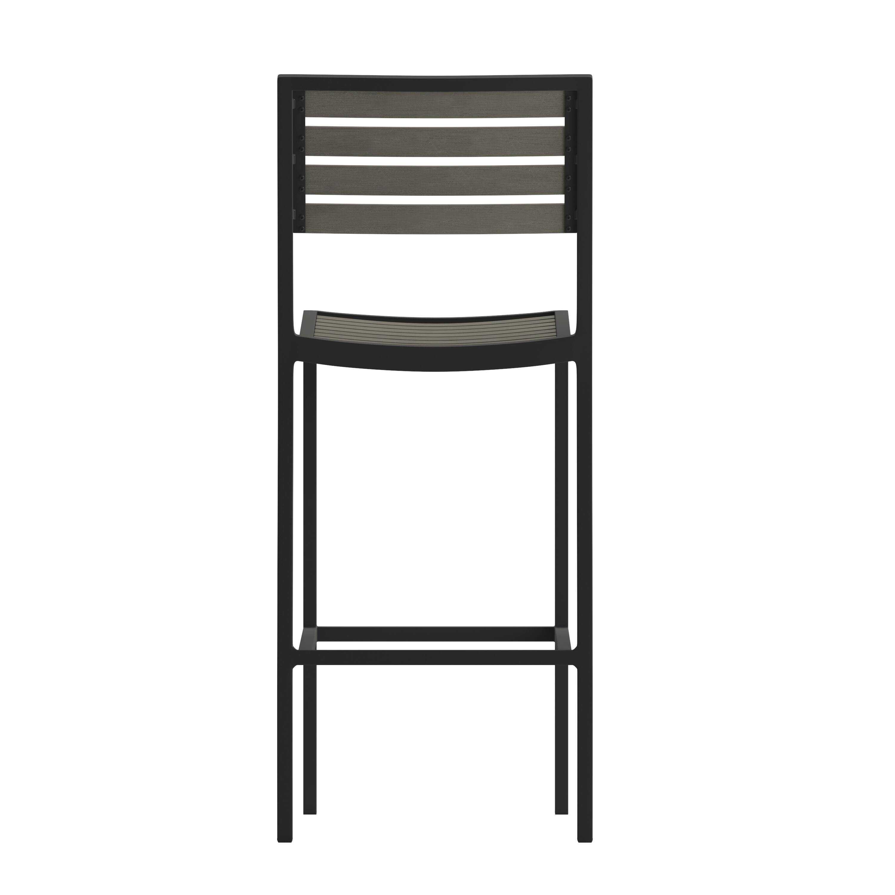 Alt View 7. Emma + Oliver - Livia All-Weather Armless Bar Height Dining Stool with Polyresin Slats and Aluminum Frame - Gray Wash.