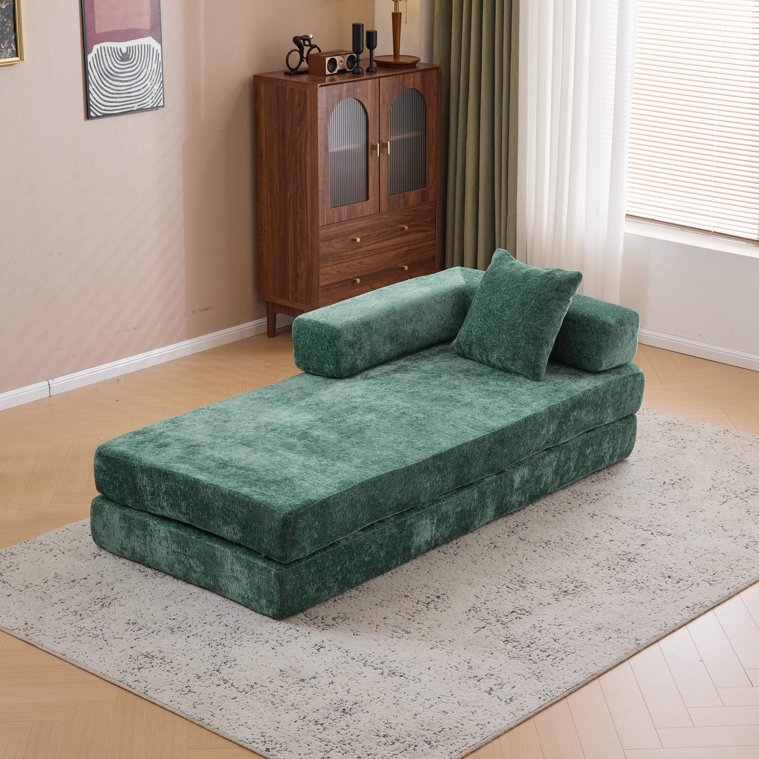 Angle. Roomtec - Floor CouchCompression SofaConvertible Floor Sofa Bedwith Pillow Back Support ArmrestComfy Futon Couch Lounge Sleeper - Green.