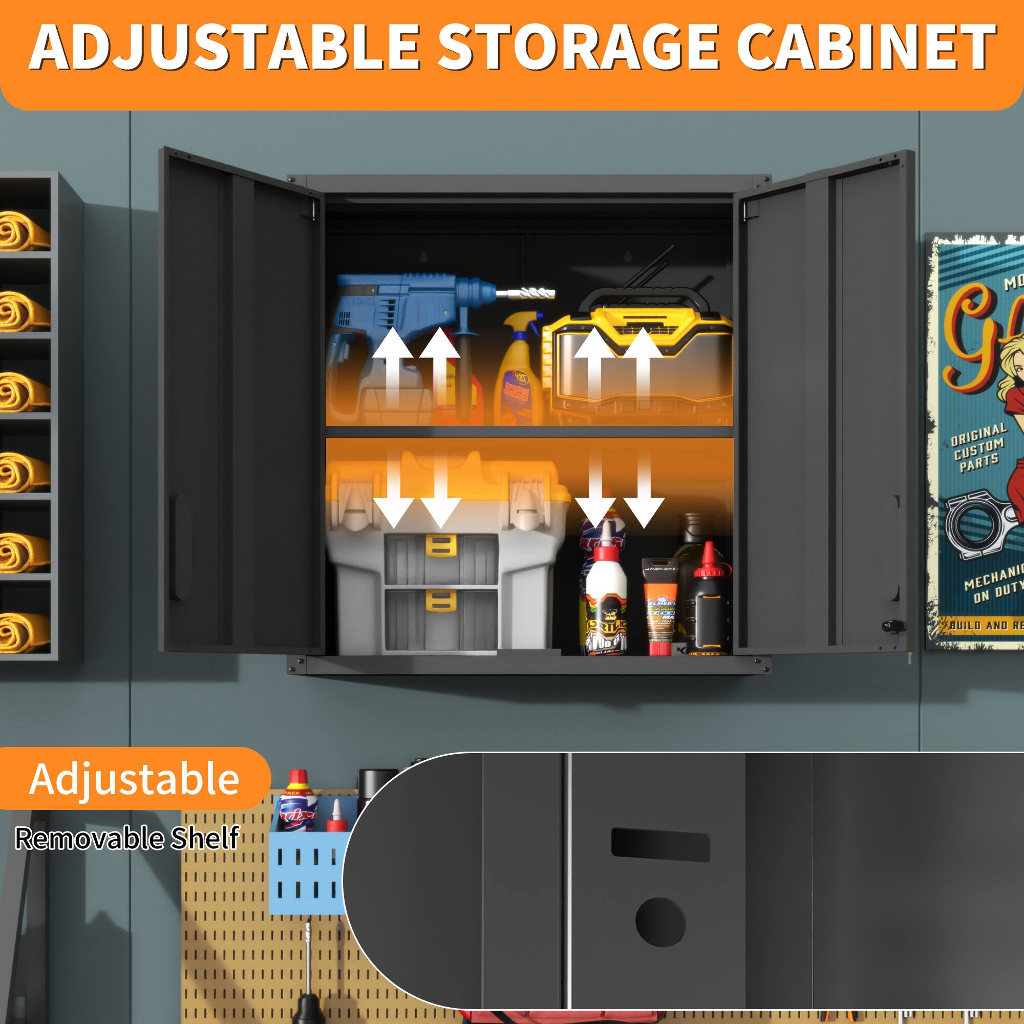 ADJUSTABLE STORAGE CABINET

Adjustable Removable Shelf
