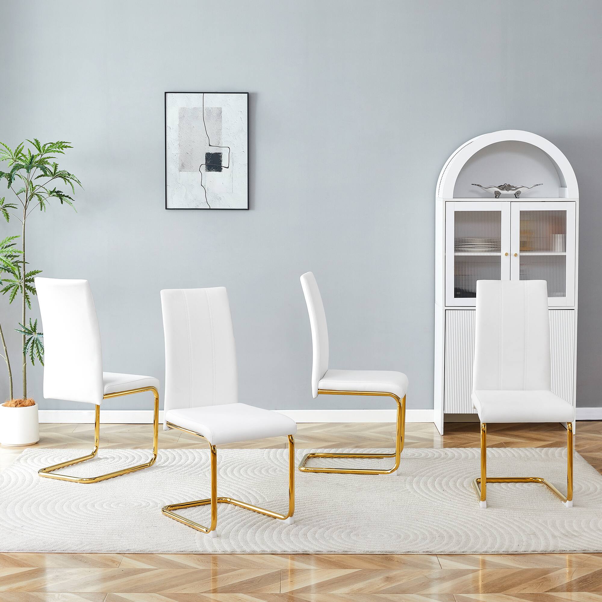 Alt View 2. Loheer - High Back PU Dining Chairs with Gold Legs - Set of 2 - Gold,White.