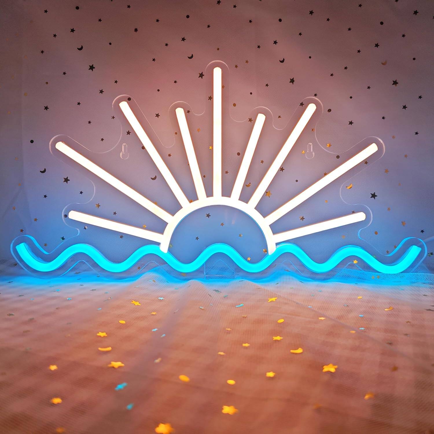 Auledio - Sunrise Neon Sign Dimmable Beach Sun Wave Neon Sign for Bedroom Living Room Party Bar Decor USB Powered LED Light - sunset