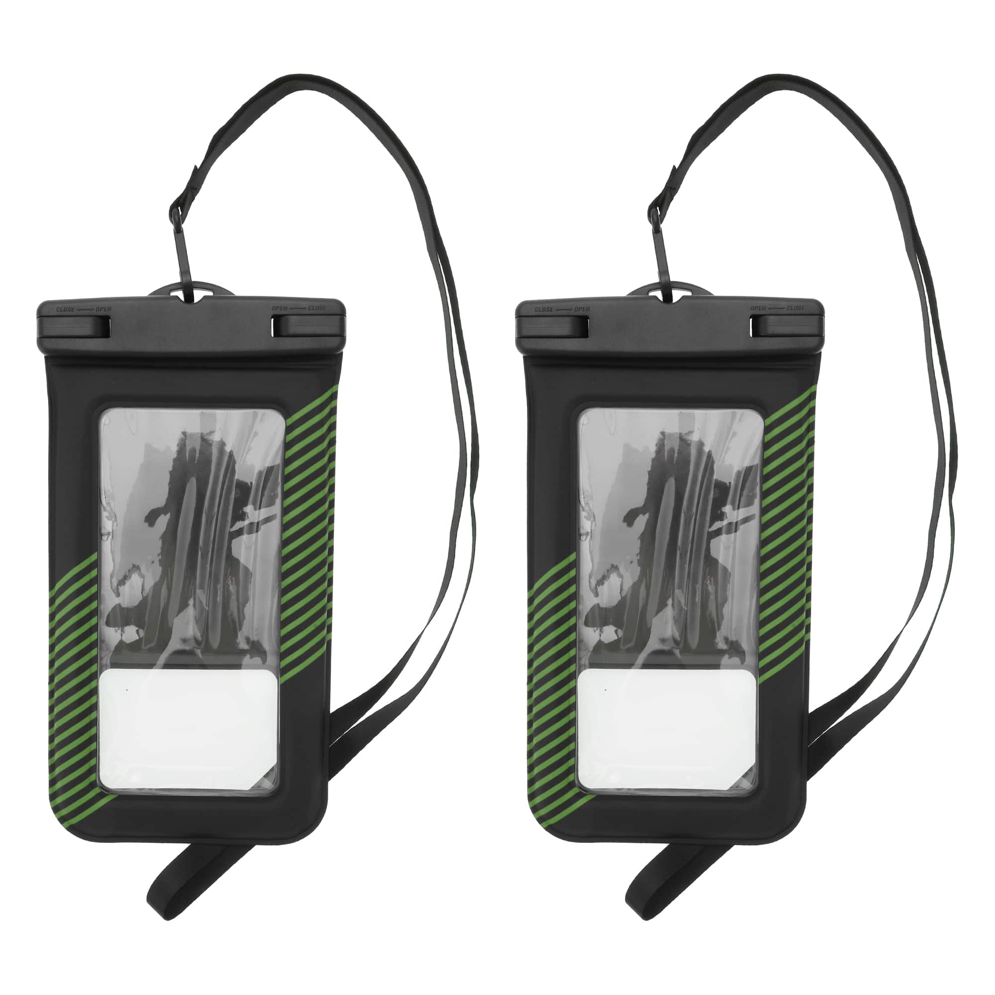 Unique Bargains - 2pcs Half Stripe Mobile Waterproof Bag Universal Waterproof Case Compatible for Phone 4.53"x8.27" - Black Green