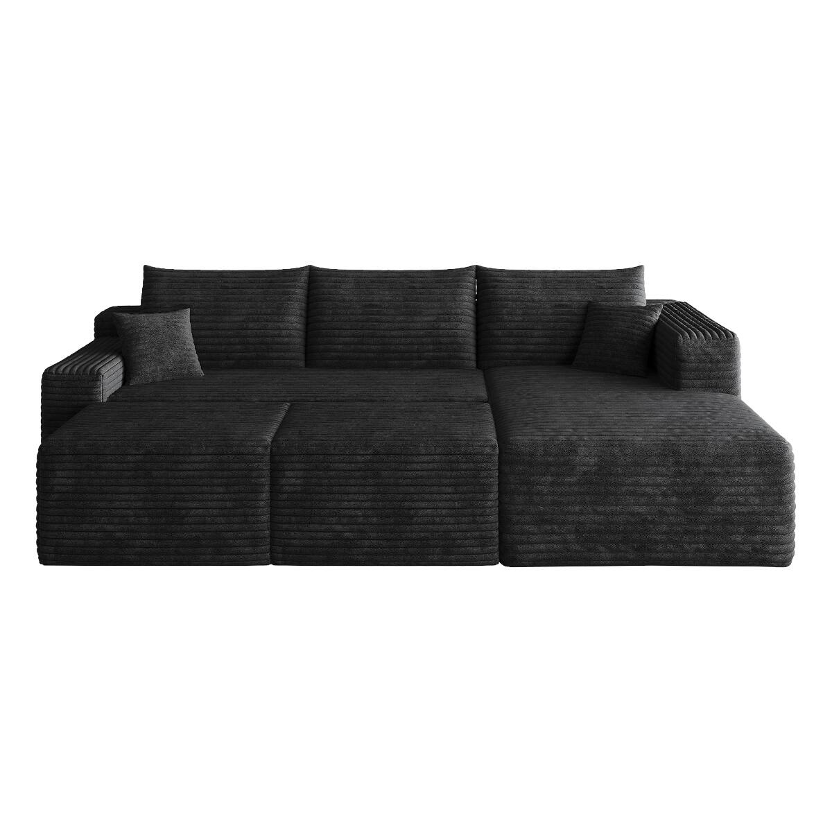 Alt View 7. Ropilly - Ropilly 95 Inch U Shaped Sectional Sofa Black Corduroy Upholstered Couch with 2 Ottomans No Assembly - Black.