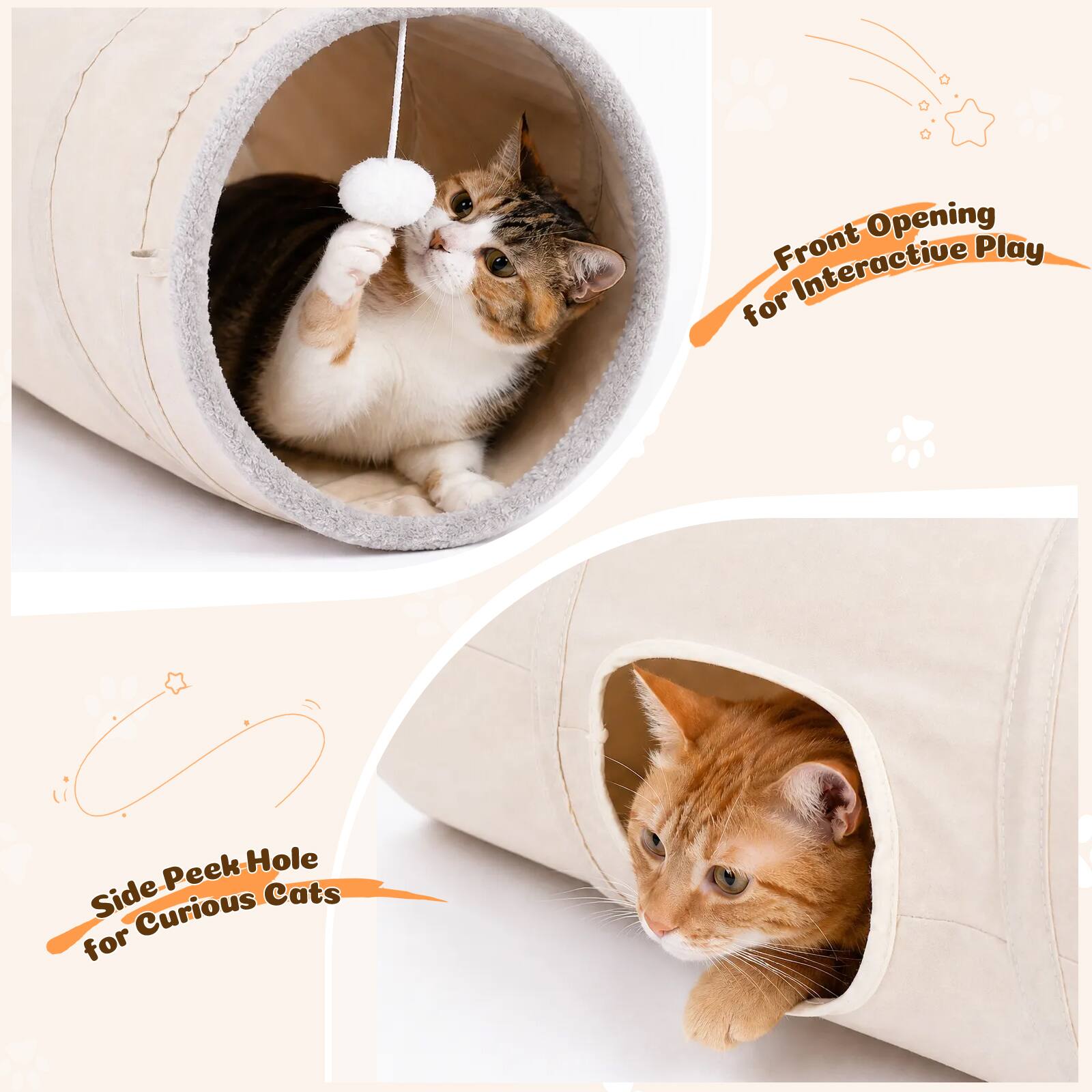 Front Opening for Interactive Play  
Side Peek Hole for Curious Cats