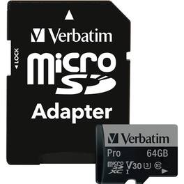 Verbatim - 64GB PRO 600X MICROSDXC MEMORY CARD W/ADAPTR UHS-I V10 U1 CLASS 10