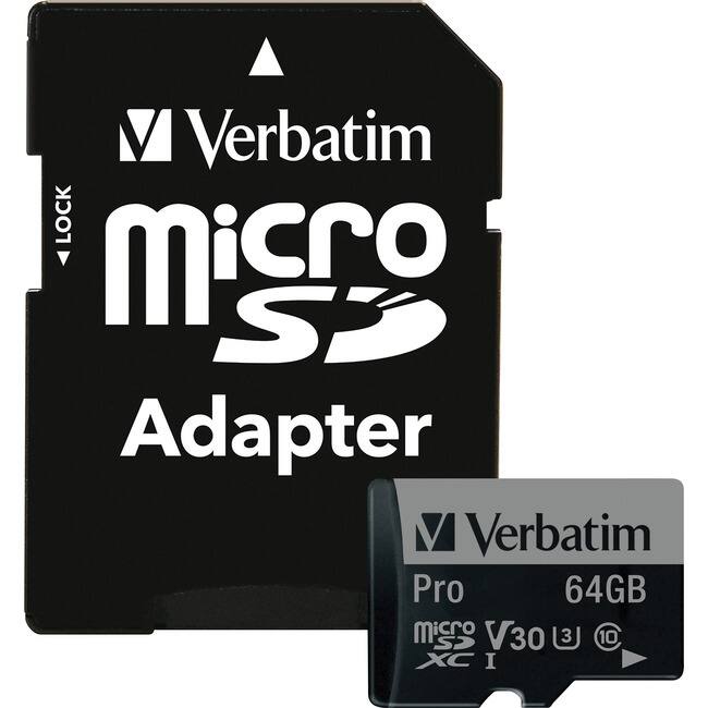 Verbatim Micro SD Adapter  
Verbatim Pro 64GB Micro SD V30 10 XC I