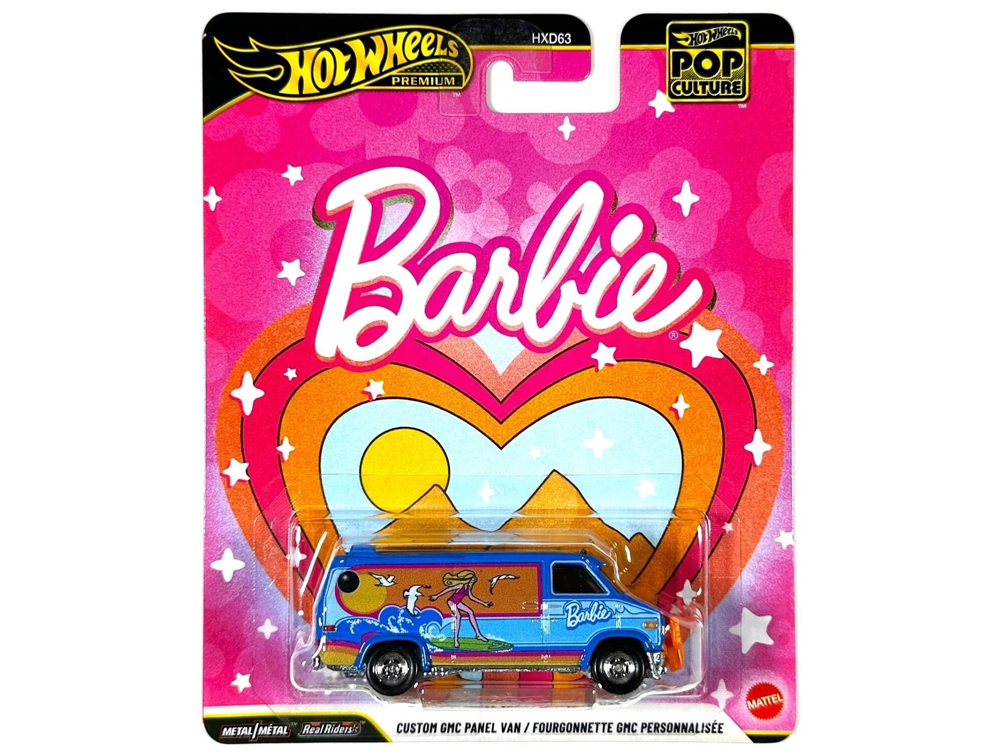 HXD63 HOT WHEELS PREMIUM POP CULTURE Barbie, Barbie METAL METAL/MTAL MTAL RealRiders' MATTEL CUSTOM GMC PANEL VAN / FOURGONNETTE GMC PERSONNALISÉE