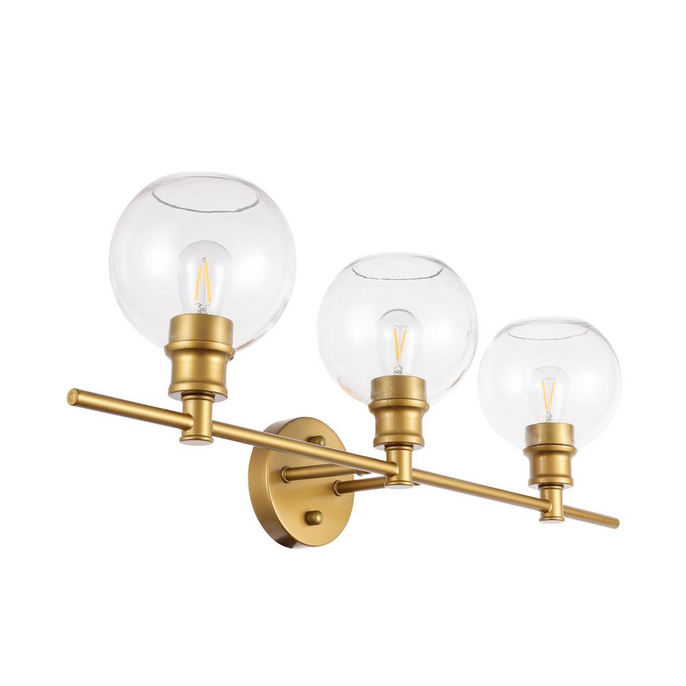 Alt View 3. Living District - Collier 3 light Brass and Clear glass Wall sconce - Brass And Clear Glass.