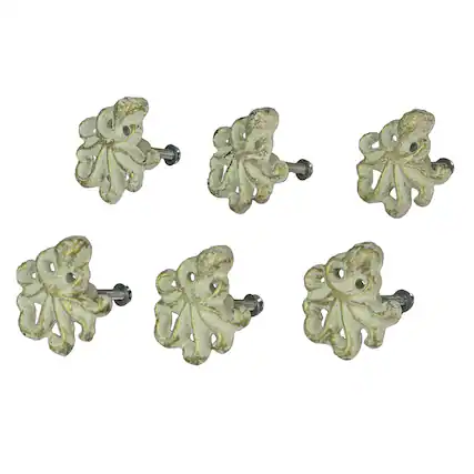 Front. Zeckos - White Cast Iron Octopus Drawer Pull Decorative Cabinet Knob Nautical Set of 6 - White.
