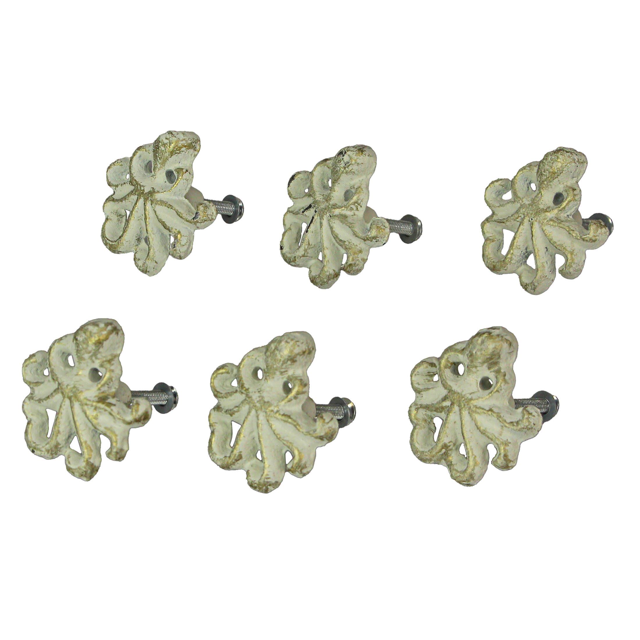 Front. Zeckos - White Cast Iron Octopus Drawer Pull Decorative Cabinet Knob Nautical  Set of 6 - White.