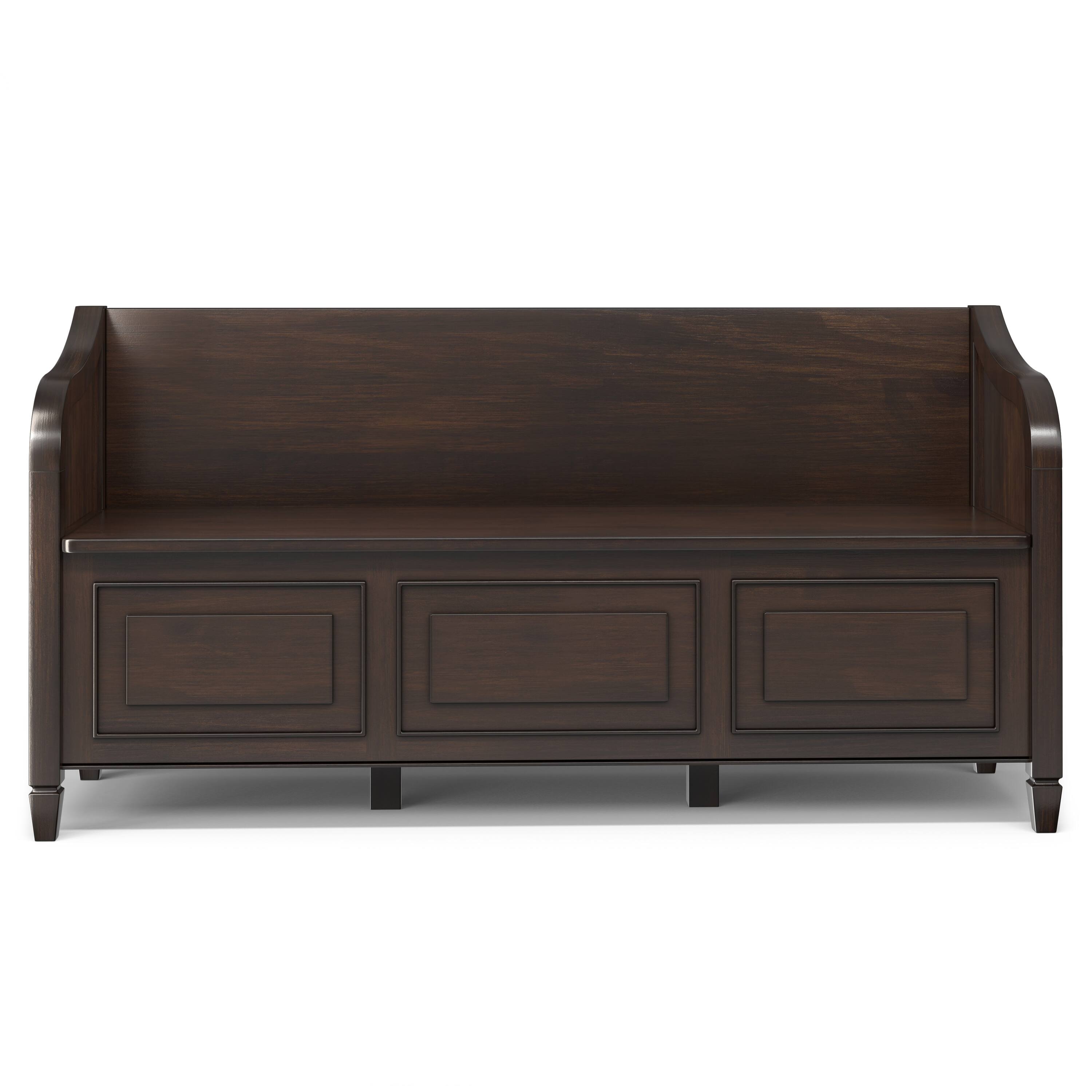 Left. Simpli Home - Connaught SOLID WOOD 56 inch Wide Traditional Wide Entryway Storage Bench in Chestnut Brown - Chestnut Brown.
