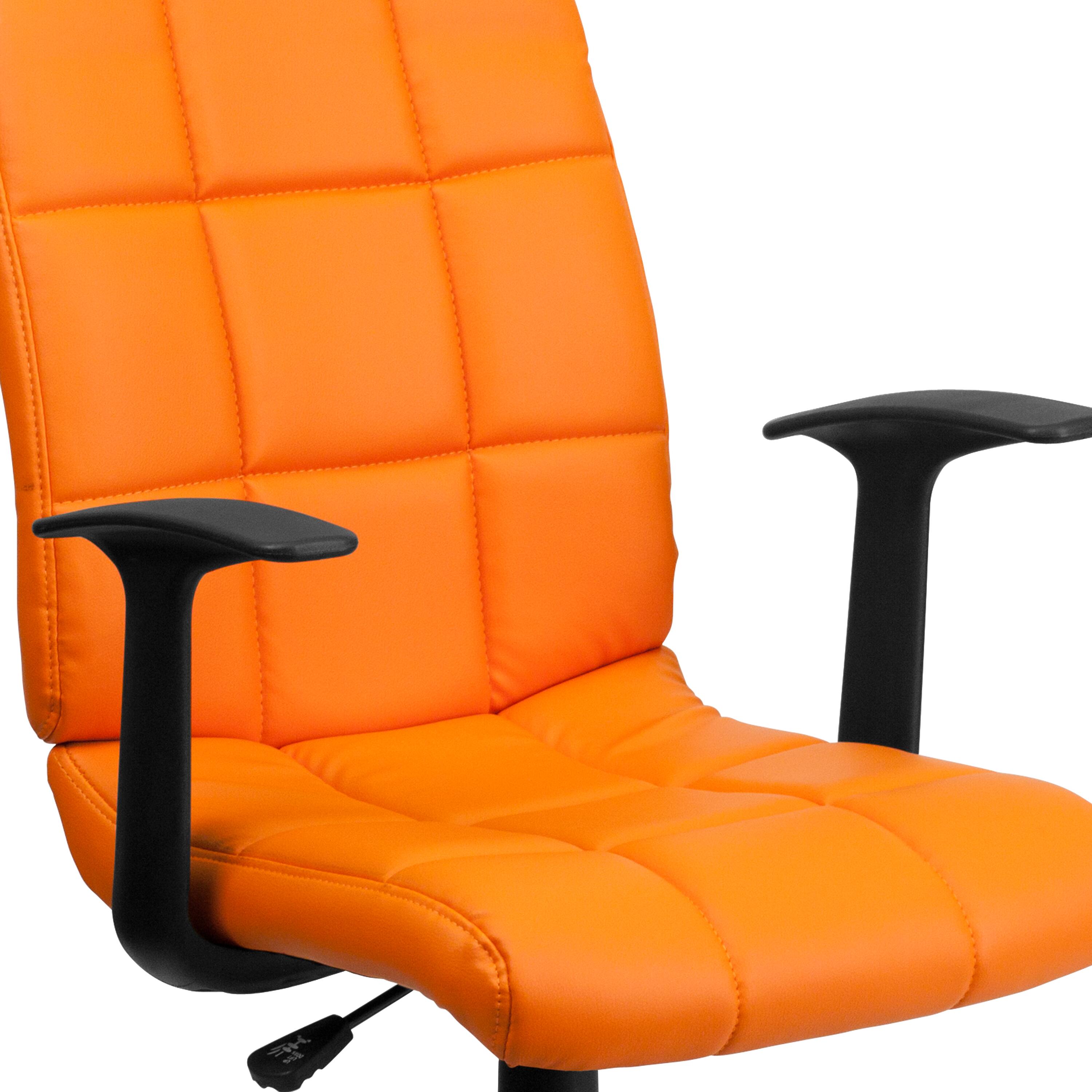 Alt View 8. Emma + Oliver - Mid-Back Quilted Vinyl Swivel Task Office Chair with Arms - Orange.