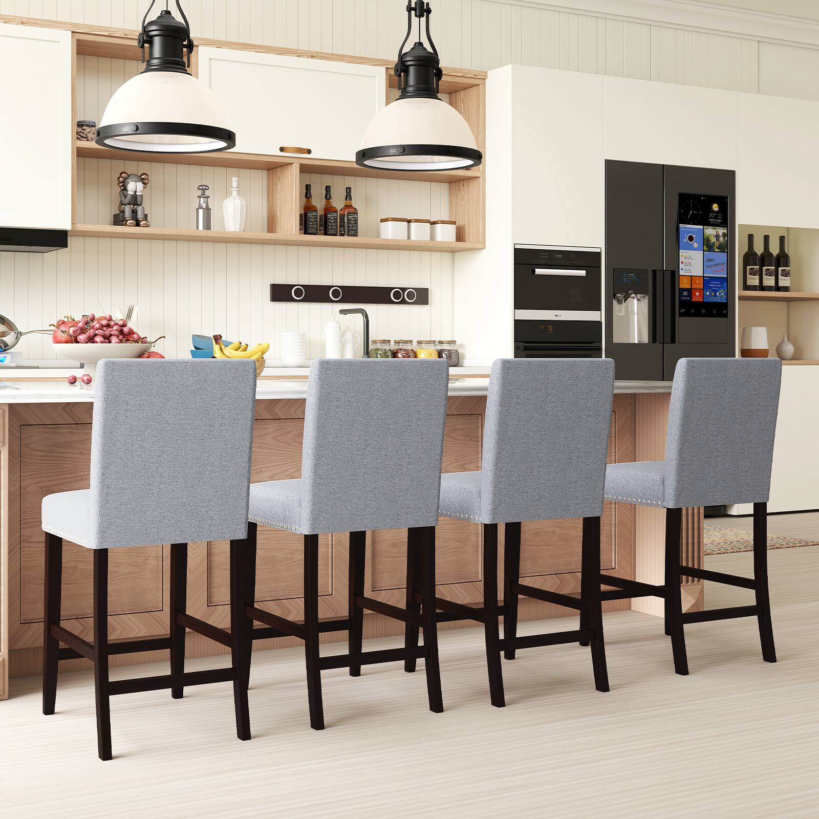 Alt View 1. Gymax - Gymax 26'' Counter Height Chairs Set of 4 Barstools w/ Padded Seat & Backrest Footrest - Gray.