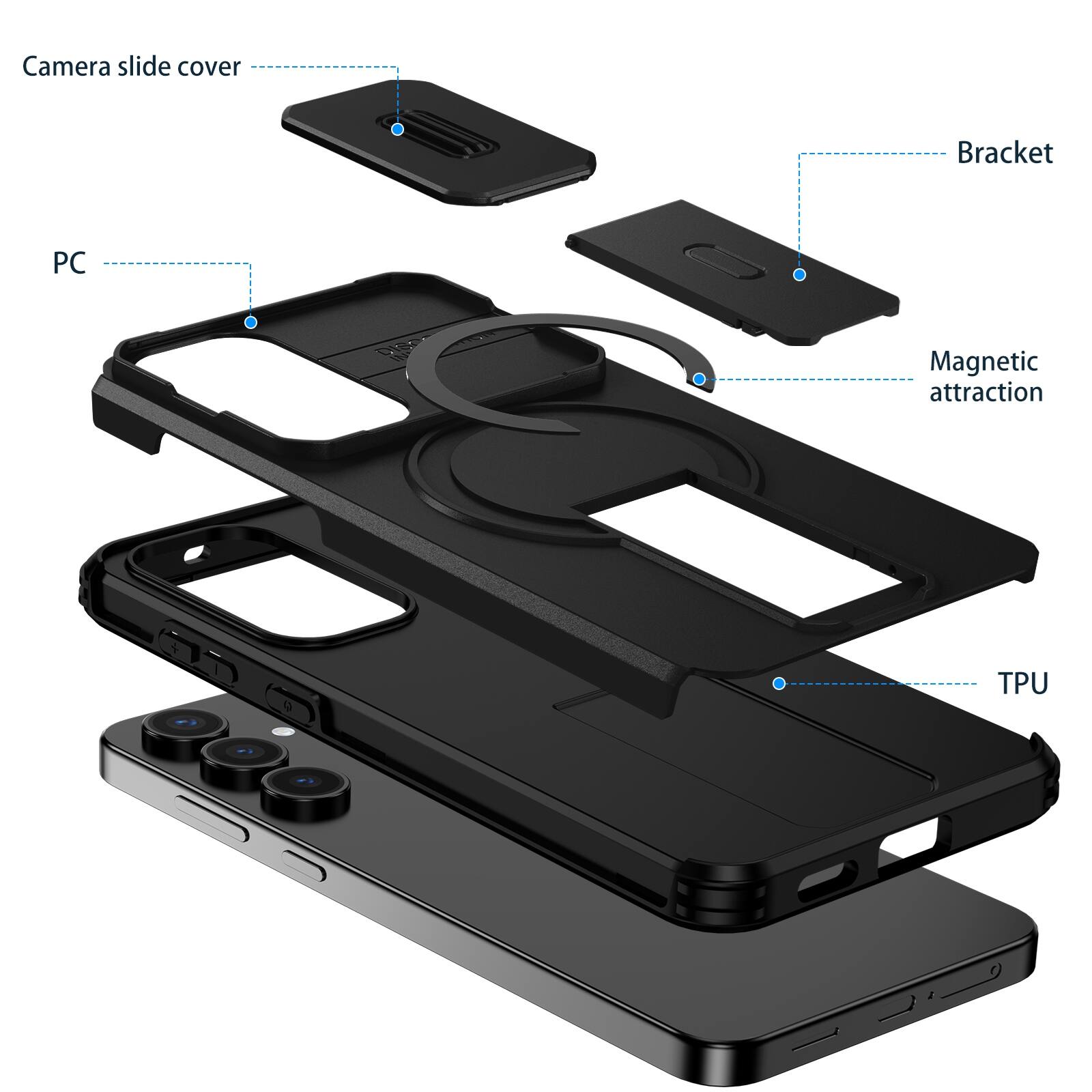 Camera slide cover  
Bracket  
PC  
Magnetic attraction  
TPU