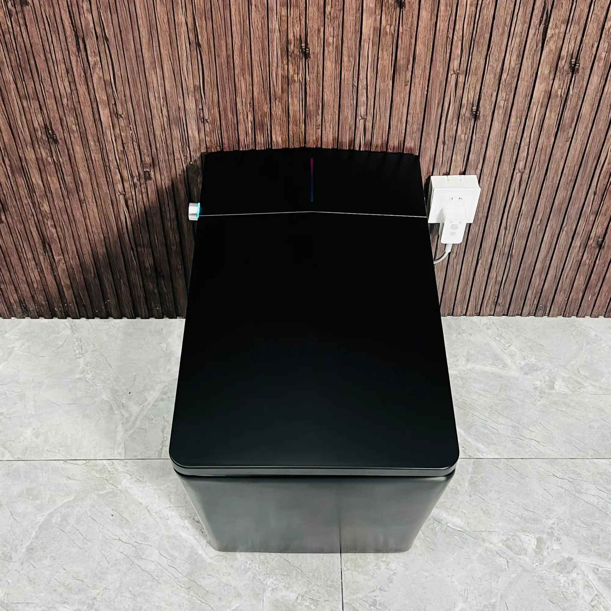 Alt View 9. ELEMENT ACE - Modern Square Smart Toilet with Built-in Tank, Remote Control, Touchless Operation, Auto Flush, Heated Seat, LED Display - Matte Black.