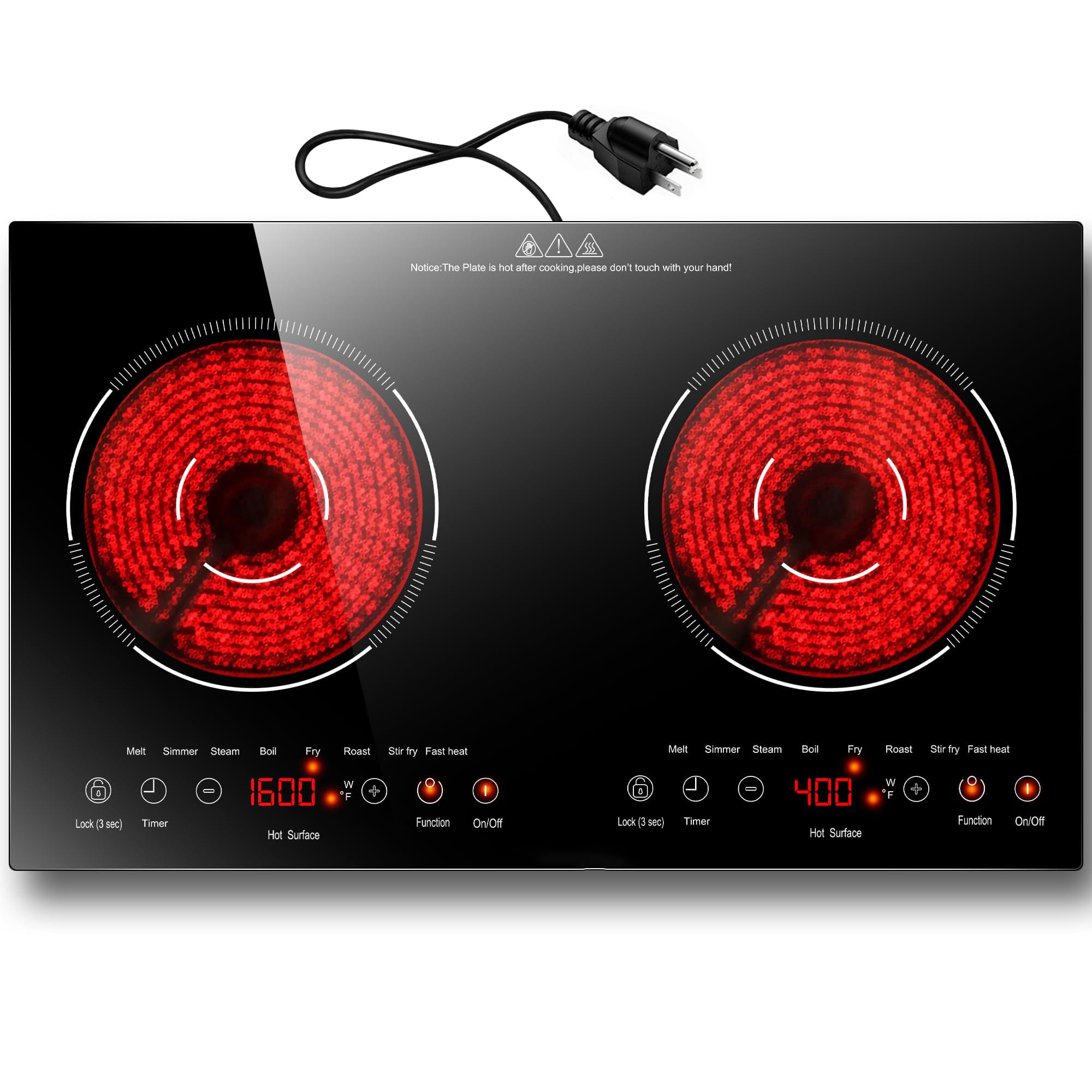 GlowWise - ‌24" 2-Burner Electric Cooktop - 110V, 8 Power Levels, Touch Control, Safety Lock, Timer, 2000W, Countertop/Built-In - Black