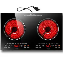 GlowWise - 24" 2-Burner Electric Cooktop - 110V, 8 Power Levels, Touch Control, Safety Lock, Timer, 2000W, Countertop/Built-In - Black