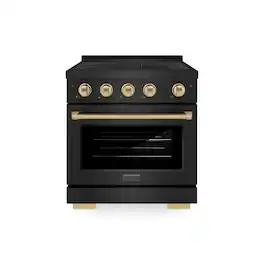 ZLINE - Autograph 30 in. 4.2 cu. ft. Paramount Freestanding Induction Range with 4 Burners in Black Steel with Bronze Accents - Black Stainless Steel