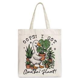 OrnamentallyYou - Oops I Got Another Plant Goose Canvas Tote Bag, Sarcastic Gardening Humor Gift - Beige