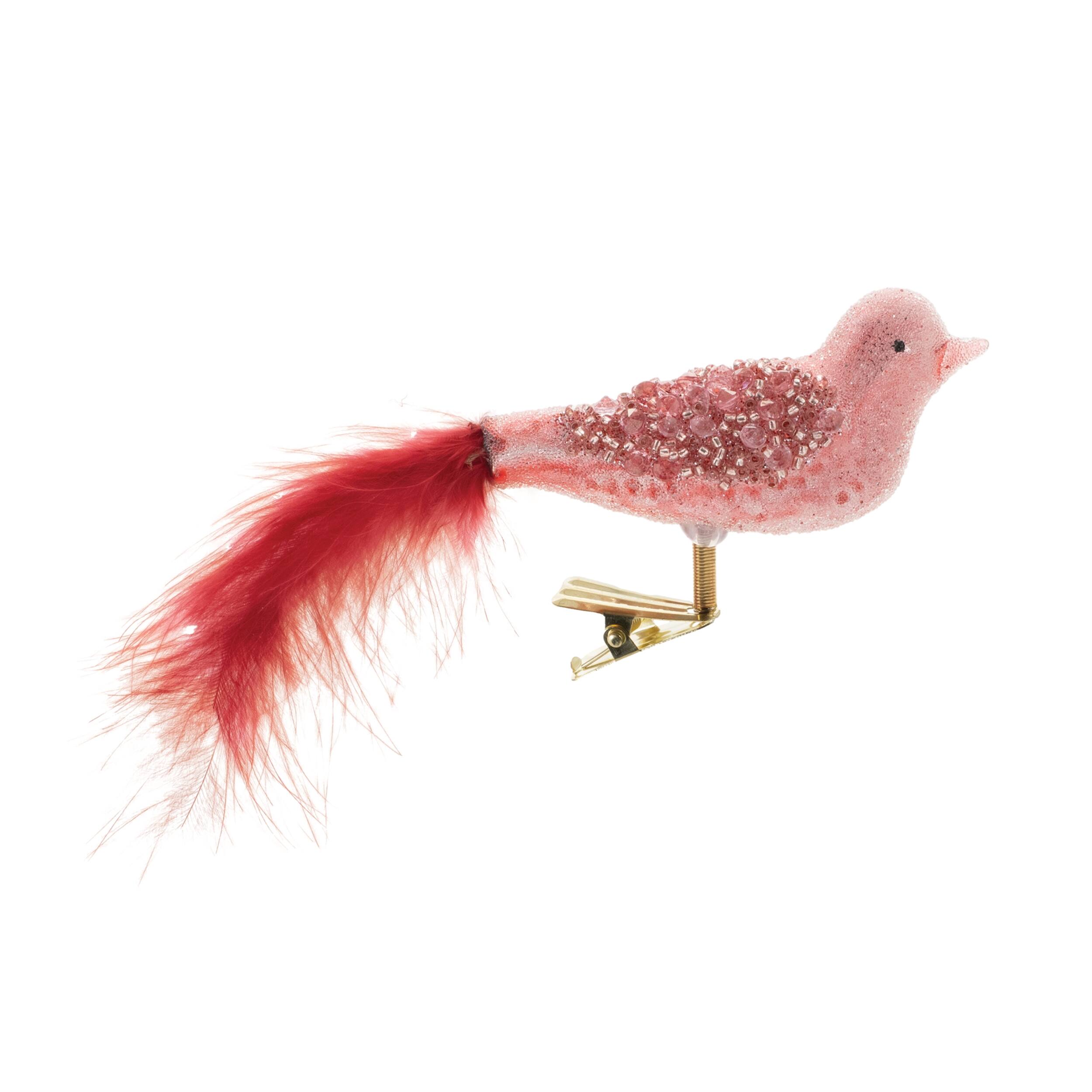 Left. BreeBe - Beaded Glass Bird Clip Ornament (Set of 12) - Pink, Purple.