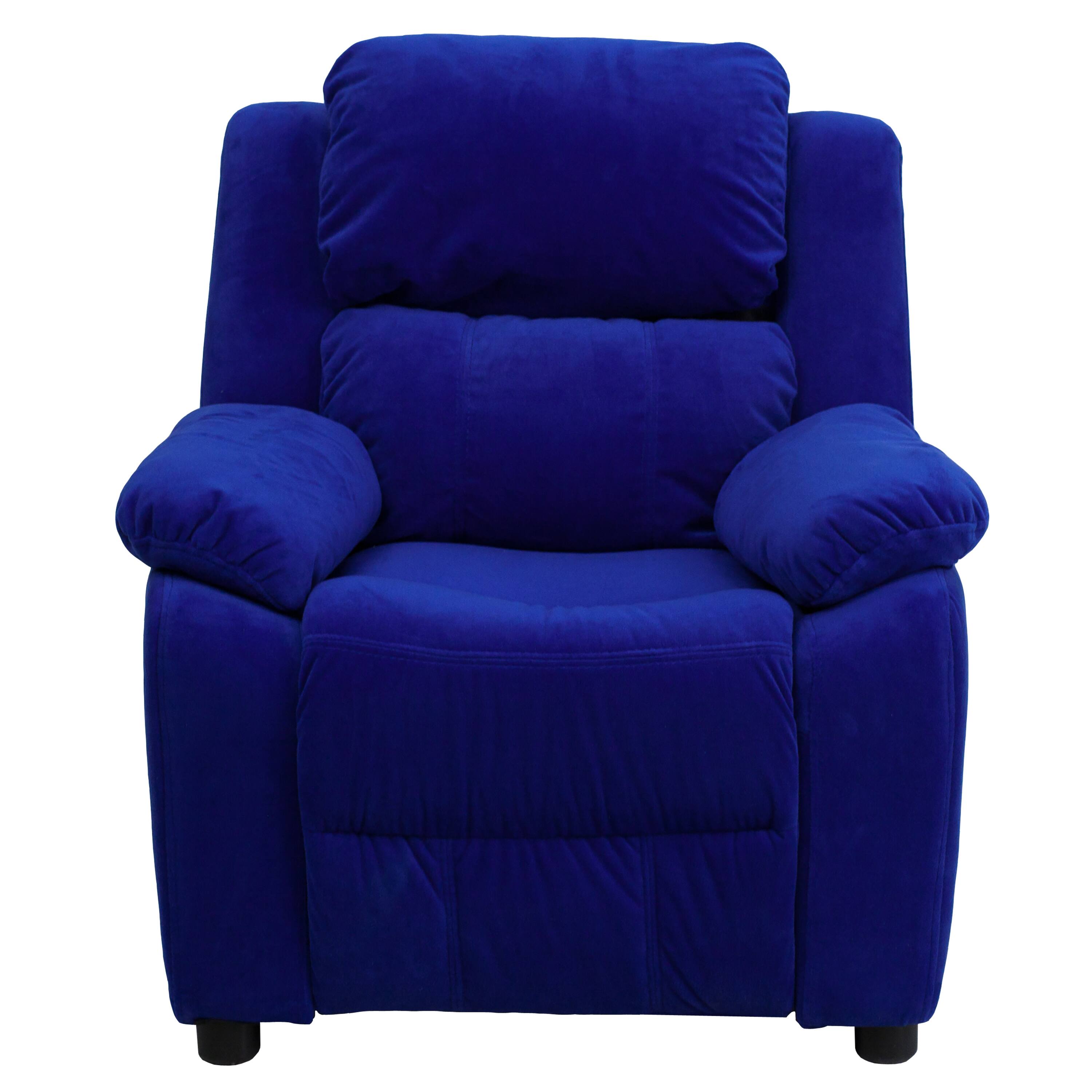 Alt View 7. Emma + Oliver - Deluxe Padded Contemporary Kids Recliner with Storage Arms - Blue Microfiber.