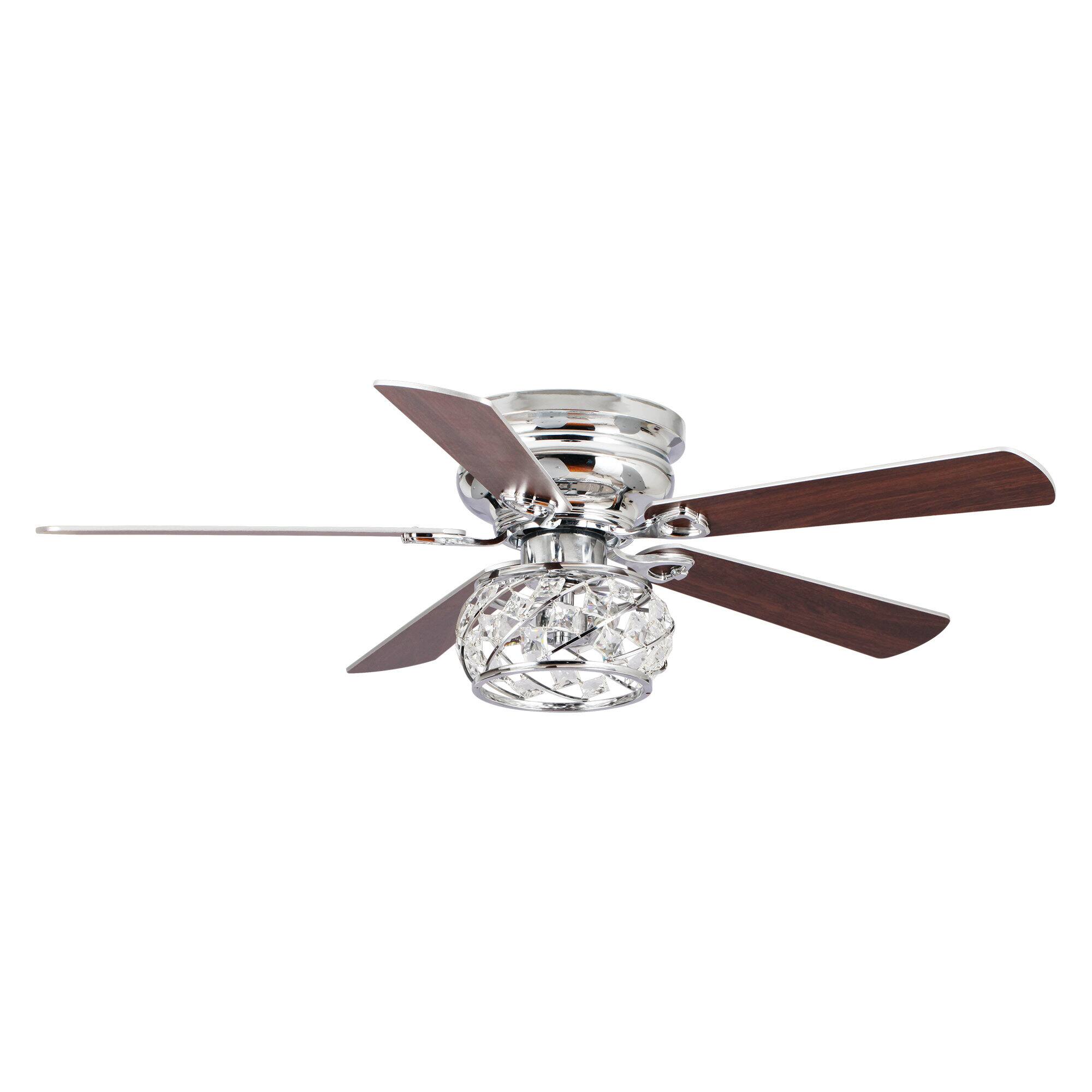 Alt View 5. Parrot Uncle - 48" Chrome Modern 5-Blade Crystal Flush Mount Ceiling Fan with Remote - Chrome.