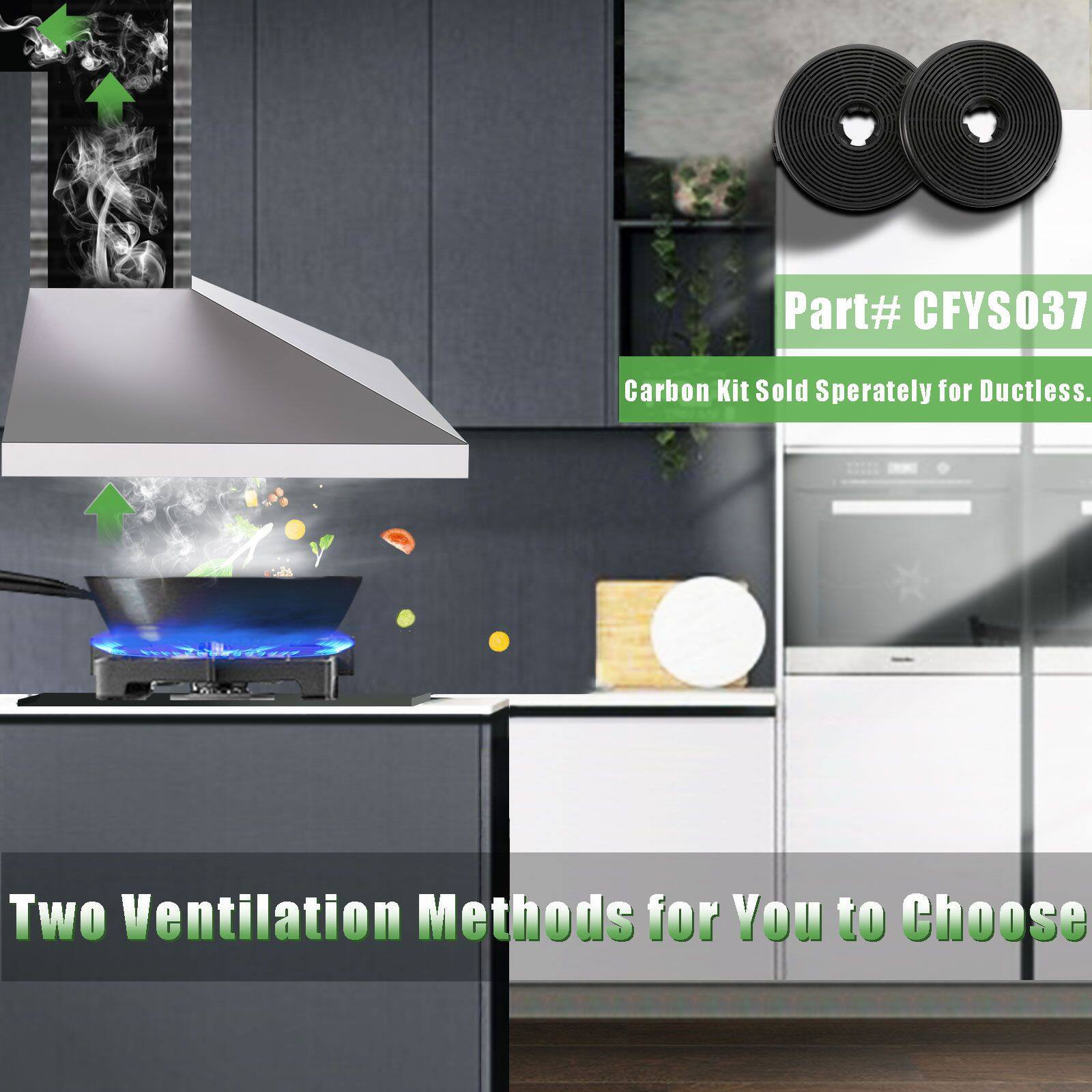 Part# CFYS037  
Carbon Kit Sold Separately for Ductless.  
Two Ventilation Methods for You to Choose