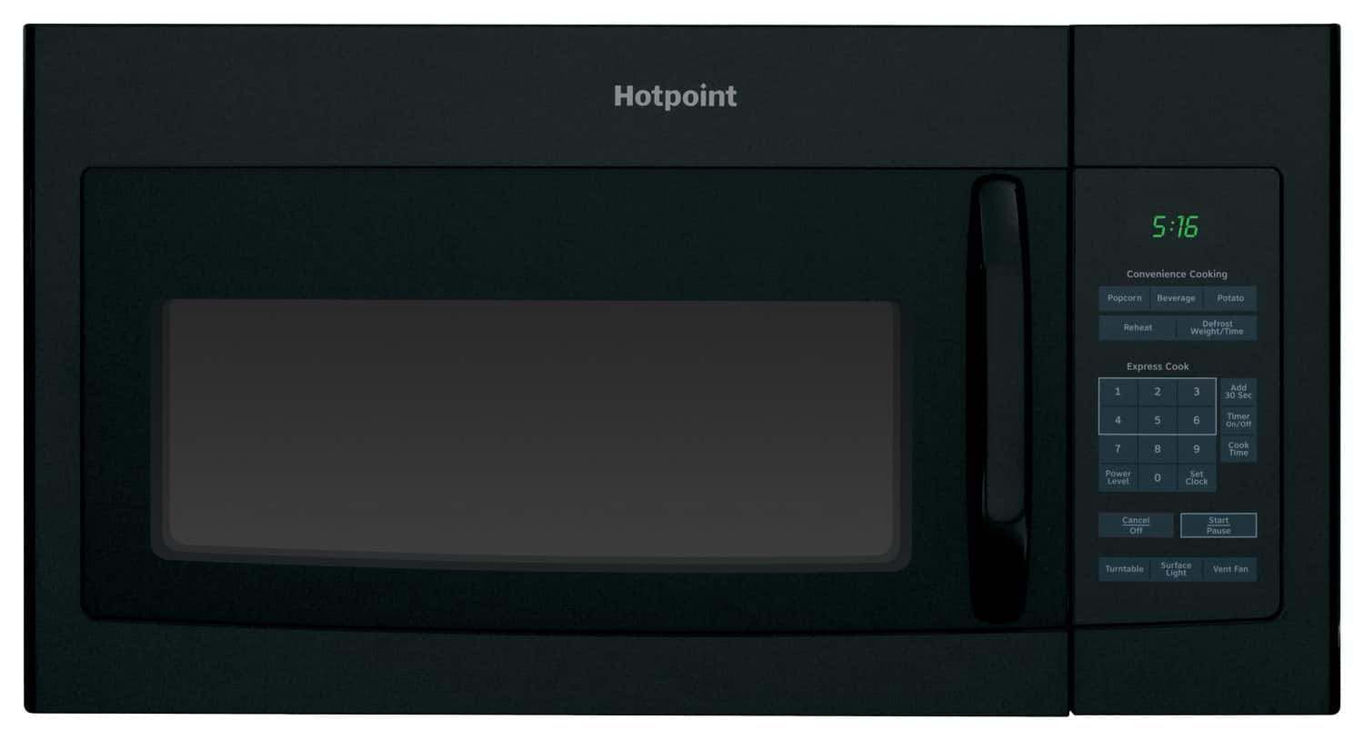 Front. Hotpoint - 1.6 Cu. Ft. Over-the-Range Microwave - Black.
