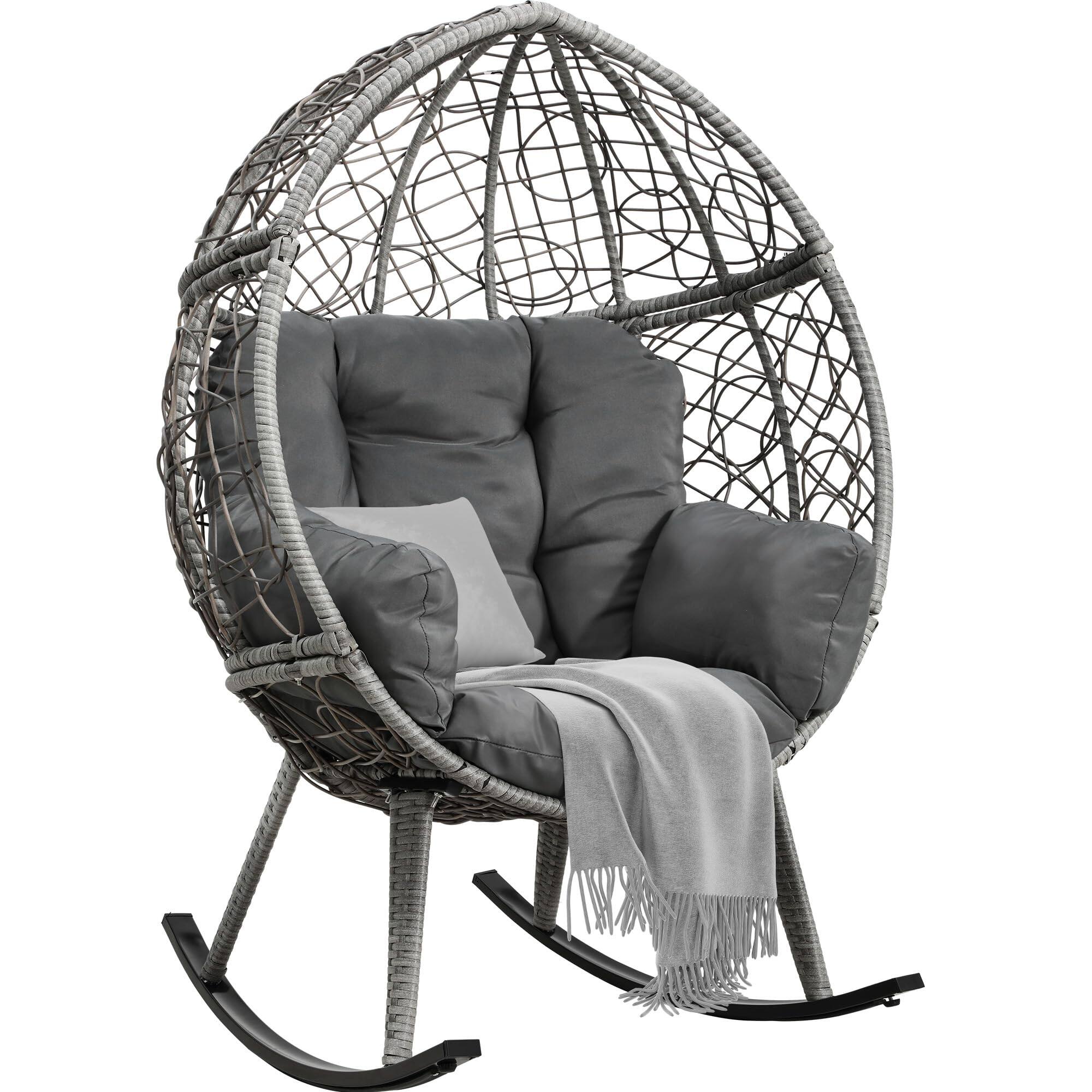Alt View 5. Fabibe - Wicker Rocking Egg Chair, Outdoor Patio Rocking Chair with 5.9in Thick Cushion, 250lb Capacity, Anti-Slip,... - Default.