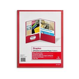 Staples - Glossy 2-Pocket Paper Folder, 10/Pack (13374-CC) - Red