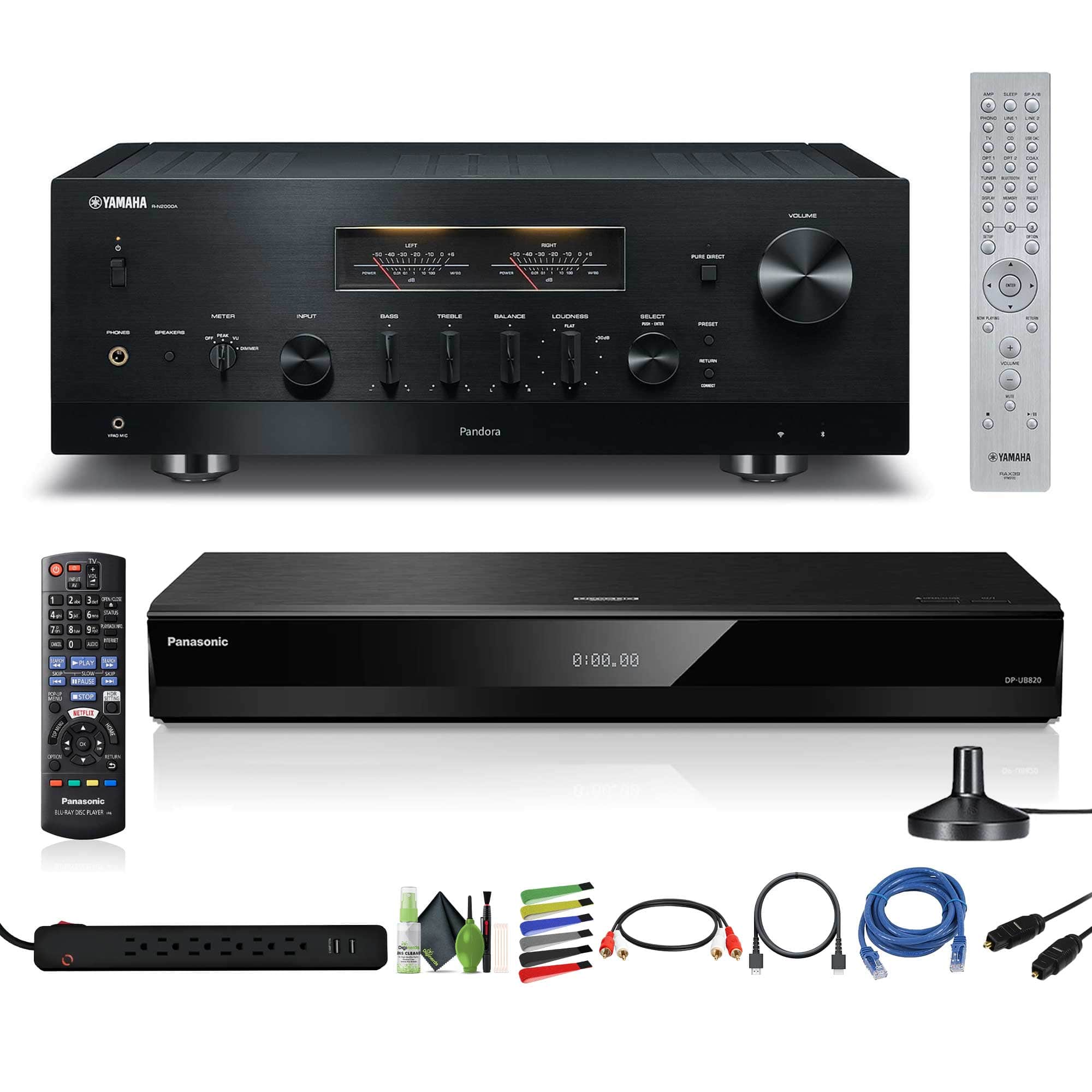 Yamaha - R-N2000A 2.1-Channel Network Stereo Receiver (Black), Panasonic DP-UB820-K HDR 4K UHD Network Blu-ray Player, Cat