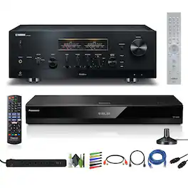 Yamaha - R-N2000A 2.1-Channel Network Stereo Receiver (Black), Panasonic DP-UB820-K HDR 4K UHD Network Blu-ray Player, Cat