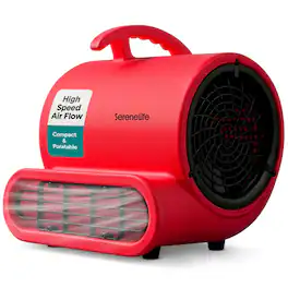 SereneLife - Air Mover, 3-Speed Blower Fan with Adjustable Angle, 2500 CFM Airflow, Portable Dryer for Ventilation - Red