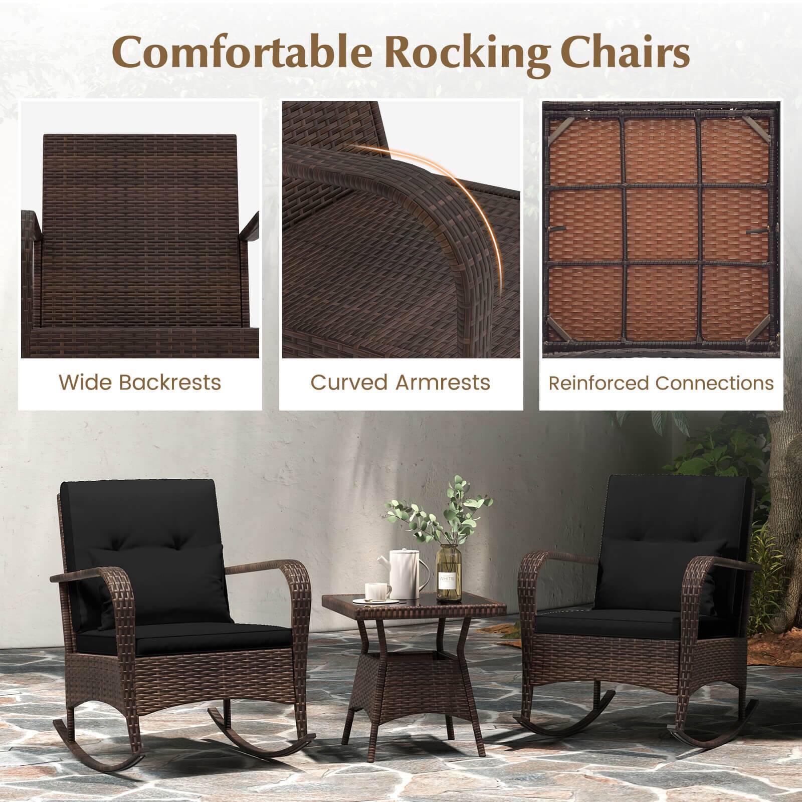 Comfortable Rocking Chairs

- Wide Backrests
- Curved Armrests
- Reinforced Connections