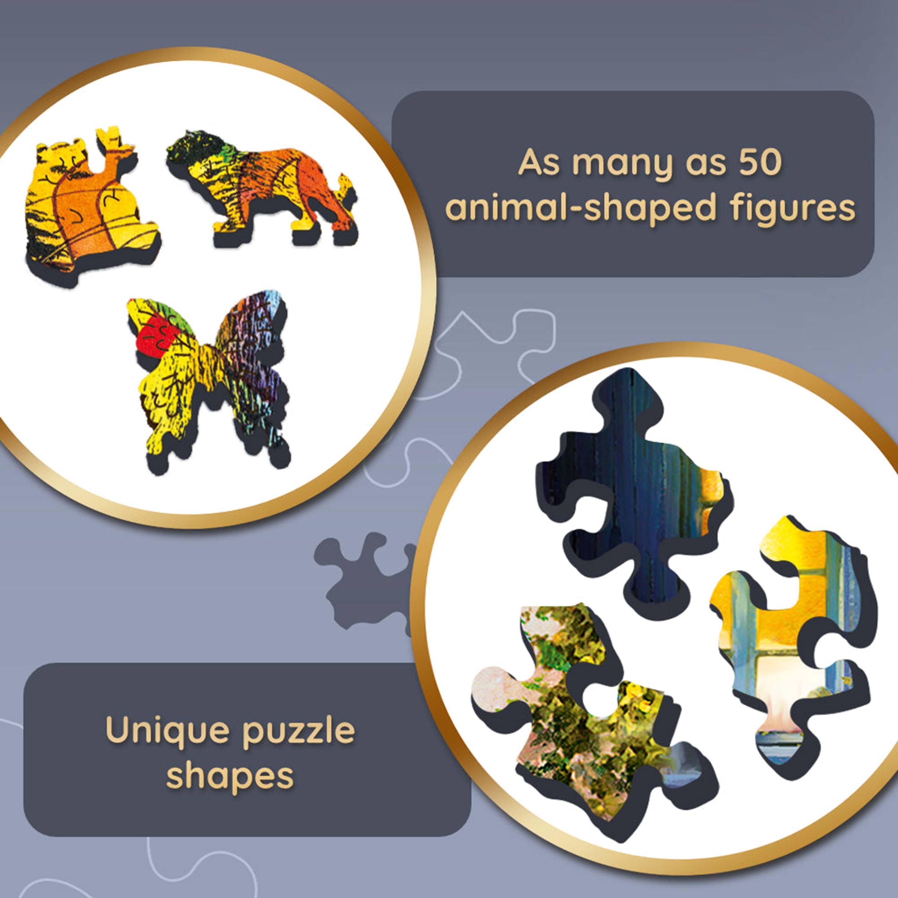 As many as 50 animal-shaped figures

Unique puzzle shapes