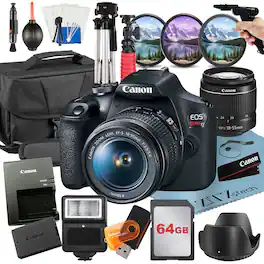 Canon - EOS Rebel T7 DSLR Camera with 18-55mm Lens + 64GB Card + Case + ZeeTech Bundle - Black