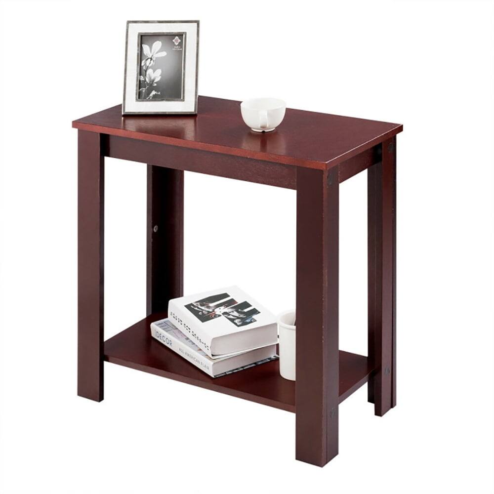 Alt View 2. Kadyn - 2-Tier Modern Compact End Table with Storage Shelf-Espresso, Sturdy 23.5 Side Table, 2-Tier Design, 17.5 Shelf Height - Red.