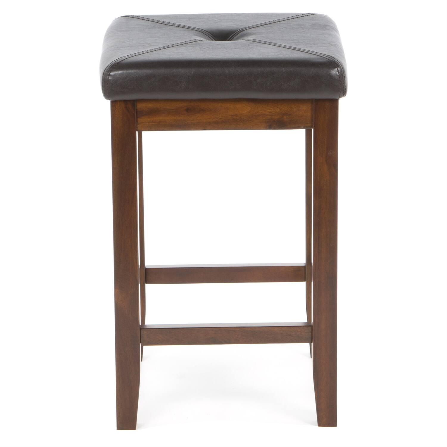 Left. Hivvago - Set of 2 - Vintage Mahogany Bar Stools with Faux Leather Cushion Seat - Brown.