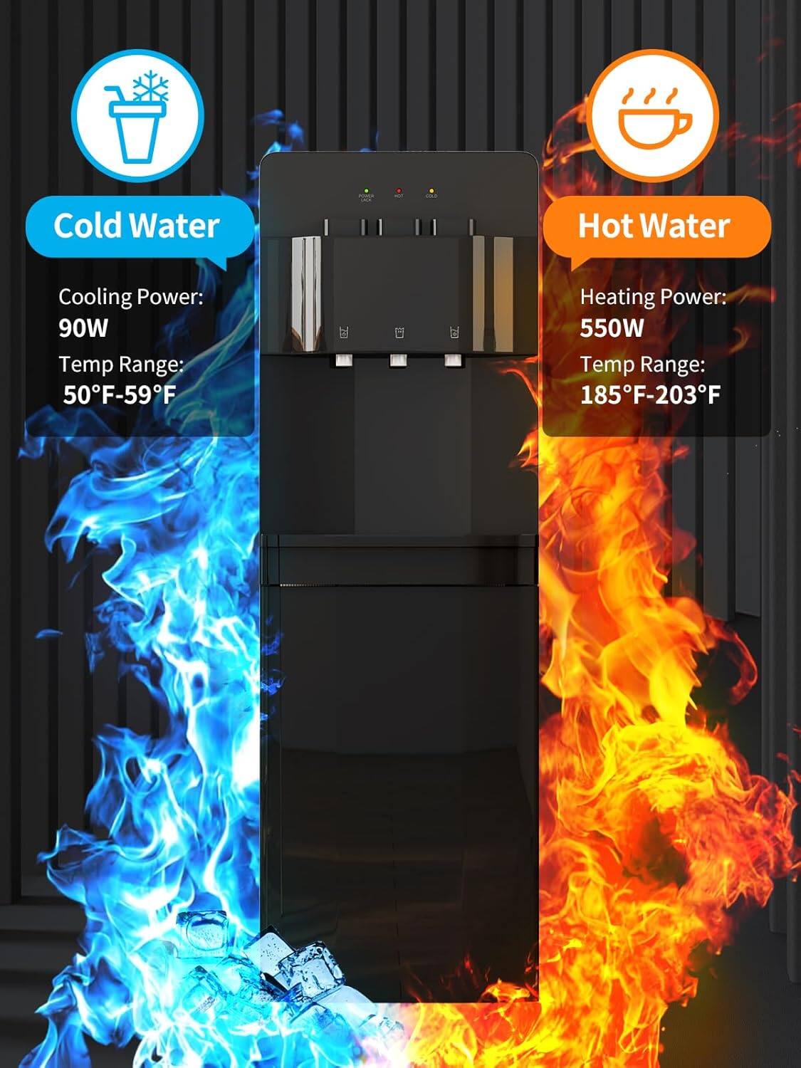 Alt View 3. Circus Cirle - Bottom-fill Water Dispenser - Triple Temperature Mode, with Child Lock and Anti-Scald Feature, Black - BLACK.