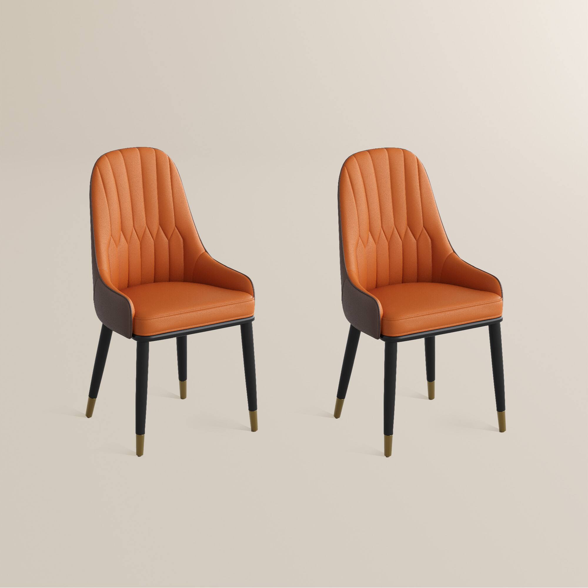 Alt View 5. POVISON - Modern Orange Dining Chair (Set of 2), with PU Leather and Iron Legs - Gray & Beige PU Leather.