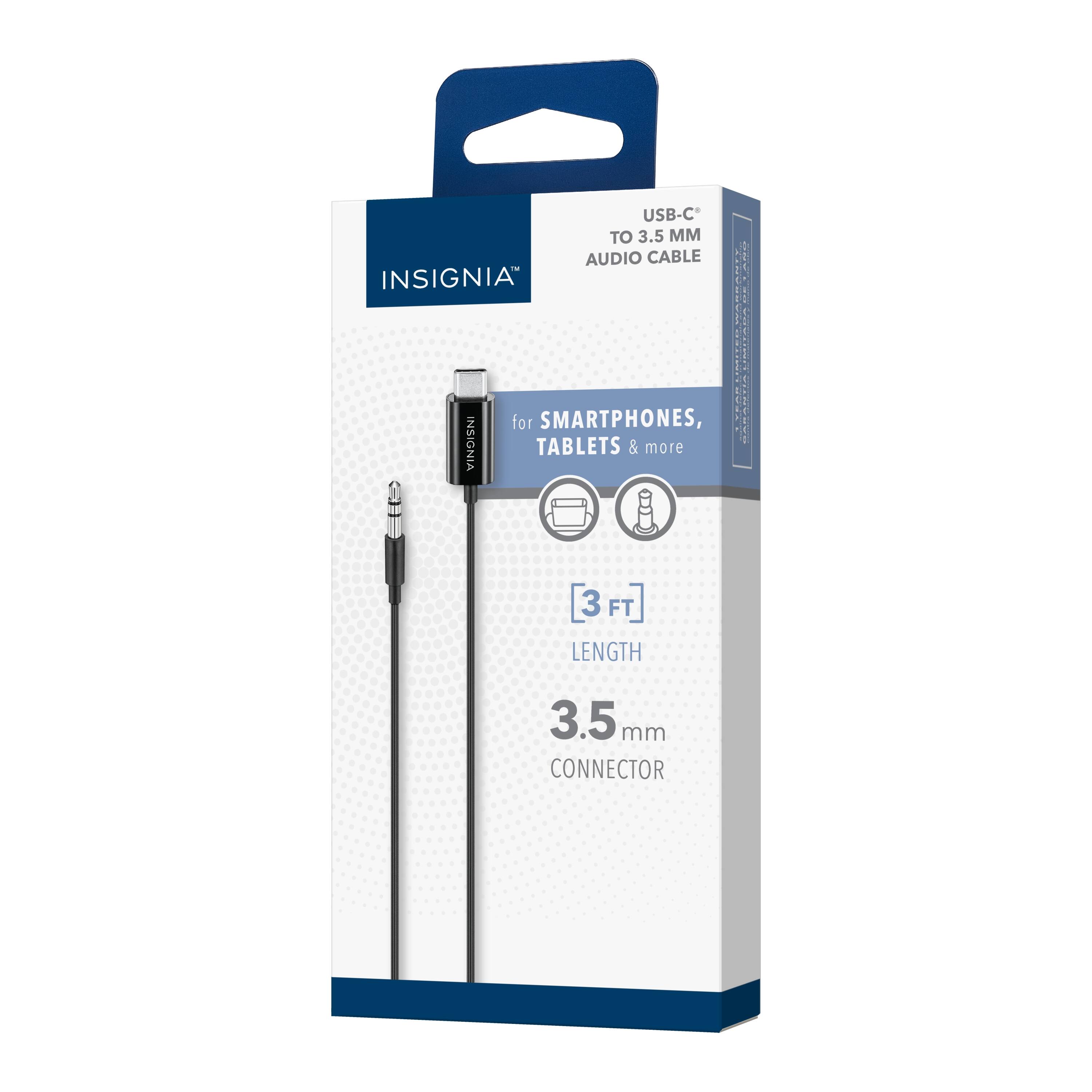 USB-C TO 3.5 MM AUDIO CABLE  
INSIGNIA  
for SMARTPHONES, TABLETS & more  
3 FT LENGTH  
3.5 mm CONNECTOR