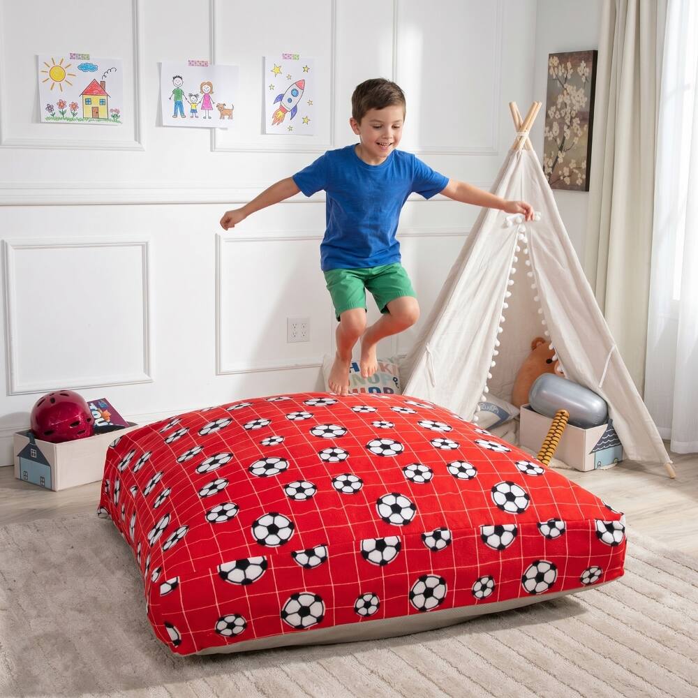 Front. Loheer - Loheer Sensory Crash Pad for Kids and Adults Red Fleece 48x48 Crash Mat with Foam Blocks - Red.