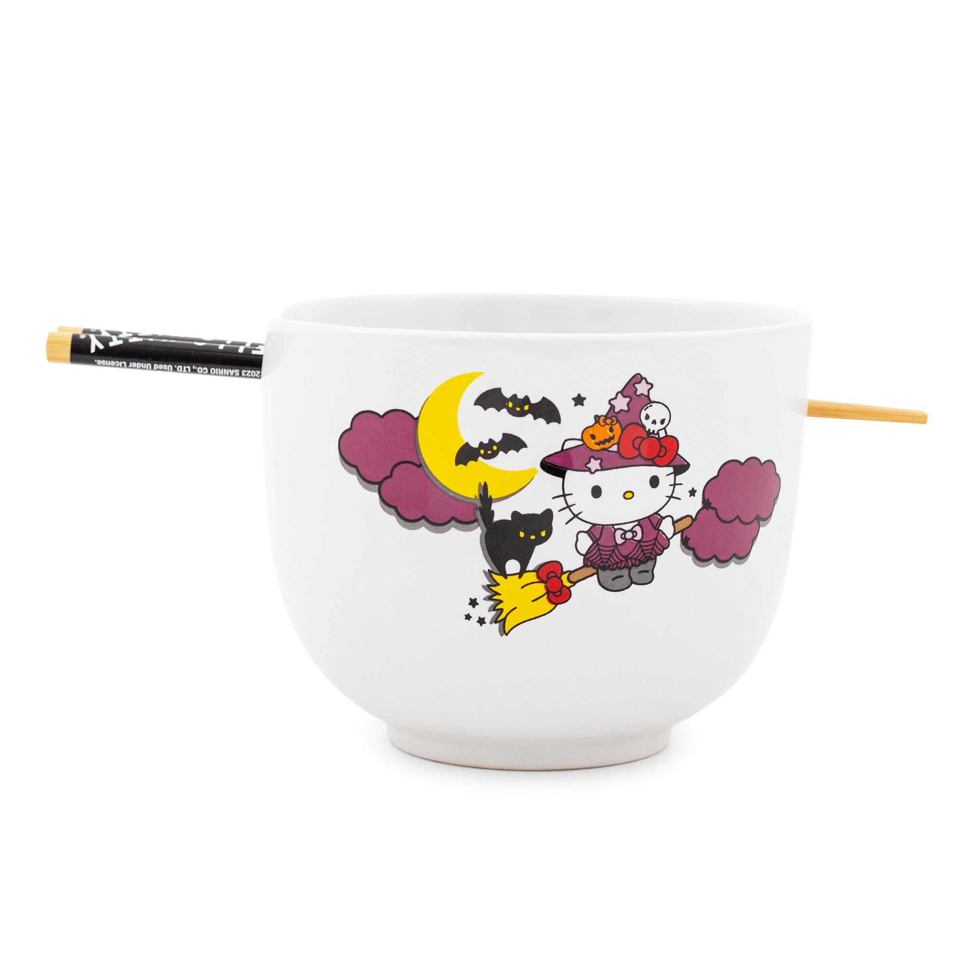 Alt View 1. Silver Buffalo - Sanrio Hello Kitty Witch 20-Ounce Ceramic Ramen Bowl and Chopstick Set - Purple.