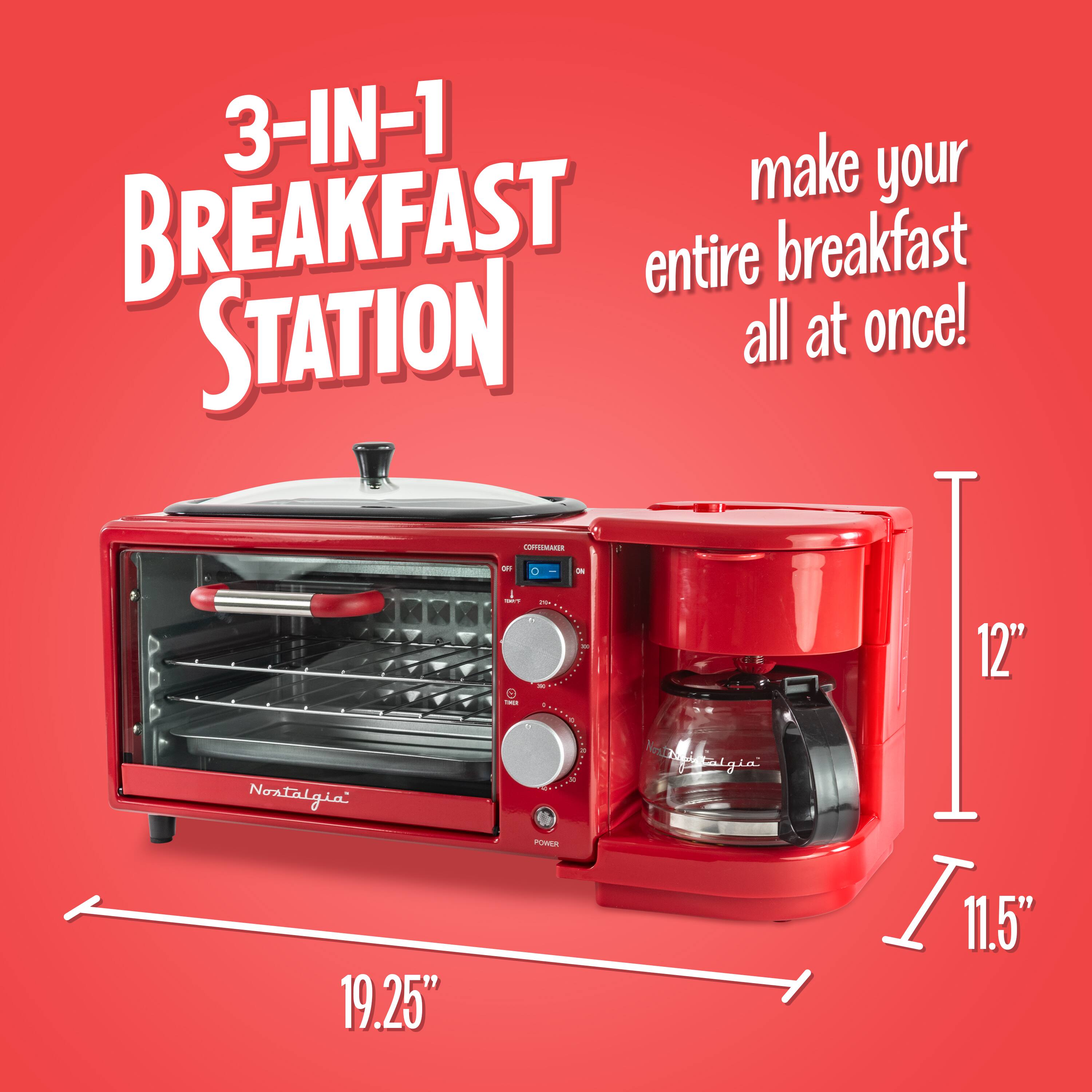 3-IN-1 BREAKFAST STATION  
make your entire breakfast all at once!  
Nostalgia  
12"  
11.5"  
19.25"