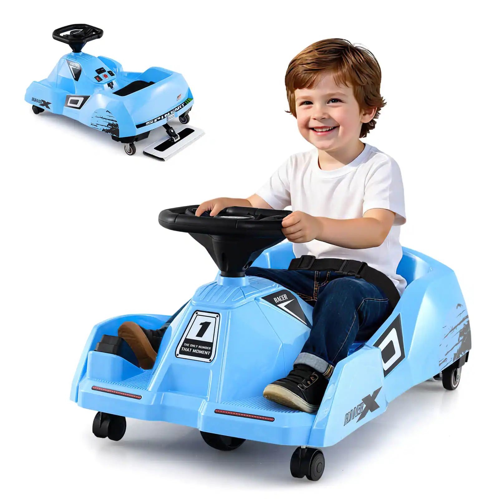 Costway - 12V Ride on Toy Car Electric Go Kart with Cleaning Fun & Remote Control - Blue