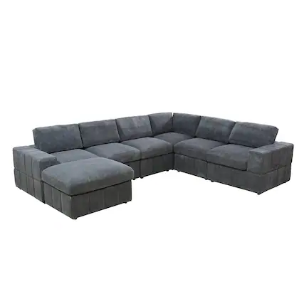 Front. Boyel Living - Living Room Corduroy Modular Sectional Sofa Large U Shaped 7 Piece Set with Storage Ottoman - Charcoal Gray.